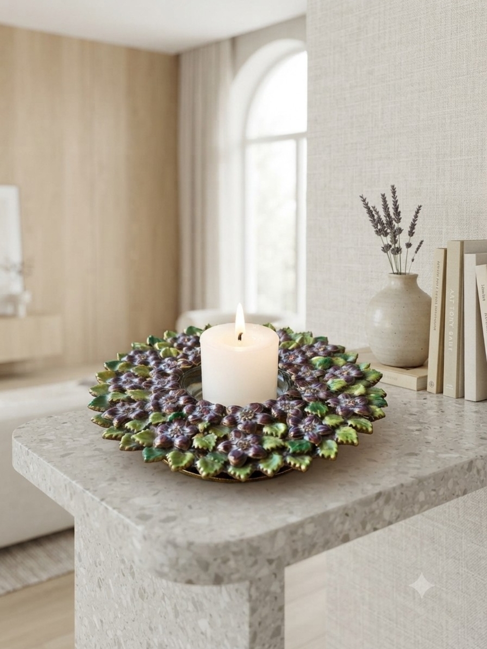 Two's Company Floral Tealight Holder Green OS